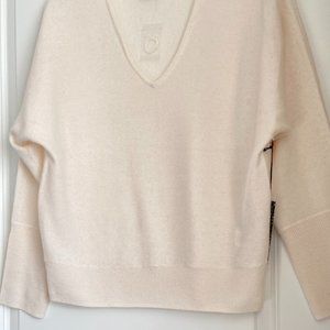 NWT TAHARI 100% 2- PLY CASHMERE Sweater Whole Cut Sleeve V- Neck Pearl Large